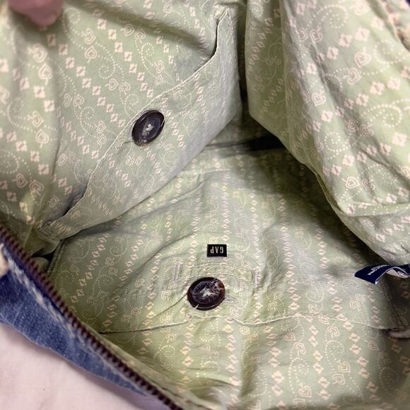 Vintage GAP Denim Shoulder Bag Sherpa Trim Toggle Pockets Y2K 2000s Jean Purse - Picture 11 of 16